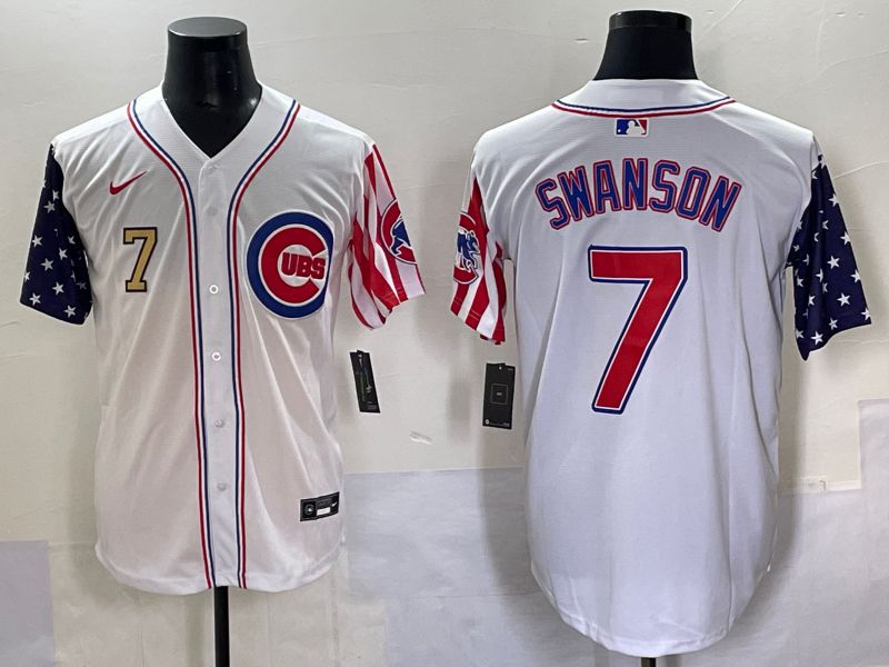 Men 2025 Chicago Cubs #7 Swanson White a generation of national flags Joint Name Nike MLB Jersey style 43->chicago cubs->MLB Jersey